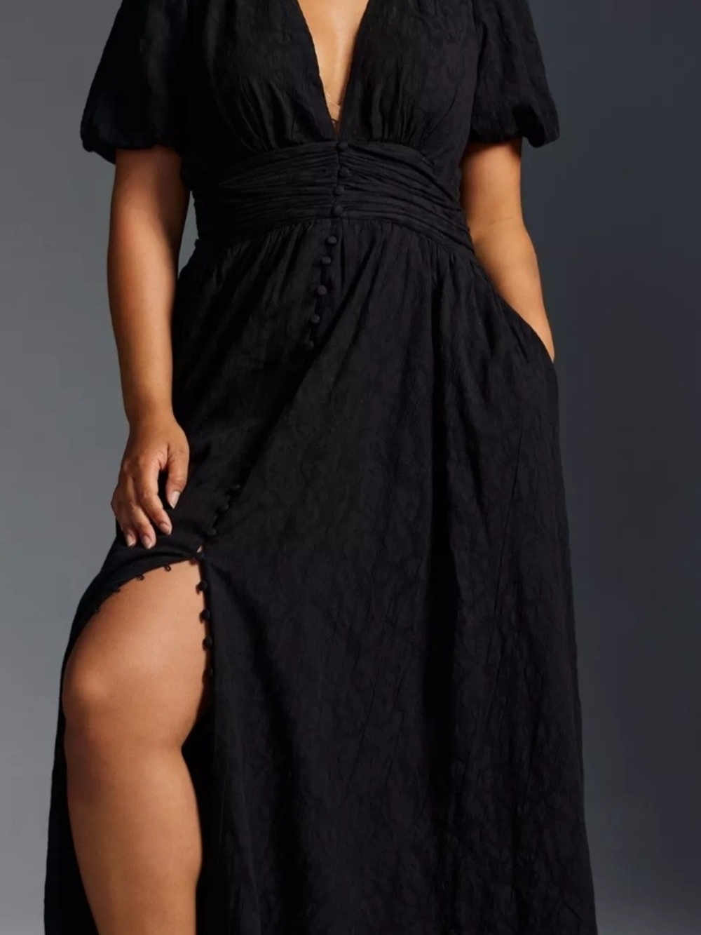 Elegant Black Maxi Dress with Button-Front Slit